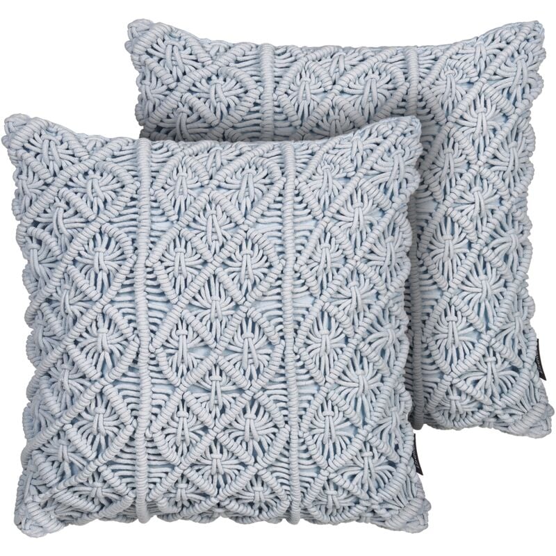 Beliani - Set of 2 Modern Cotton Scatter Cushions Knitted Boho Stitch 45x40 cm Blue Goreme