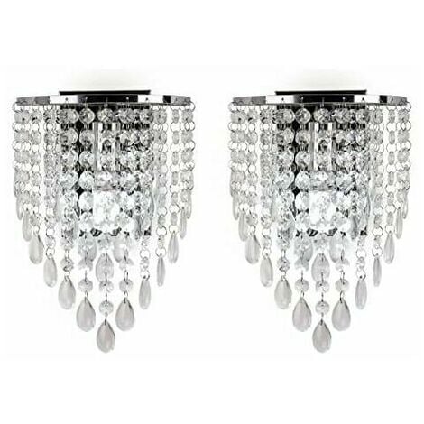 Set of 2 Modern Crystal Wall Sconces LED Wall Sconce Raindrop Iron Wall Sconces Crystal Night Lights for Bedroom Living Room (Chrome)