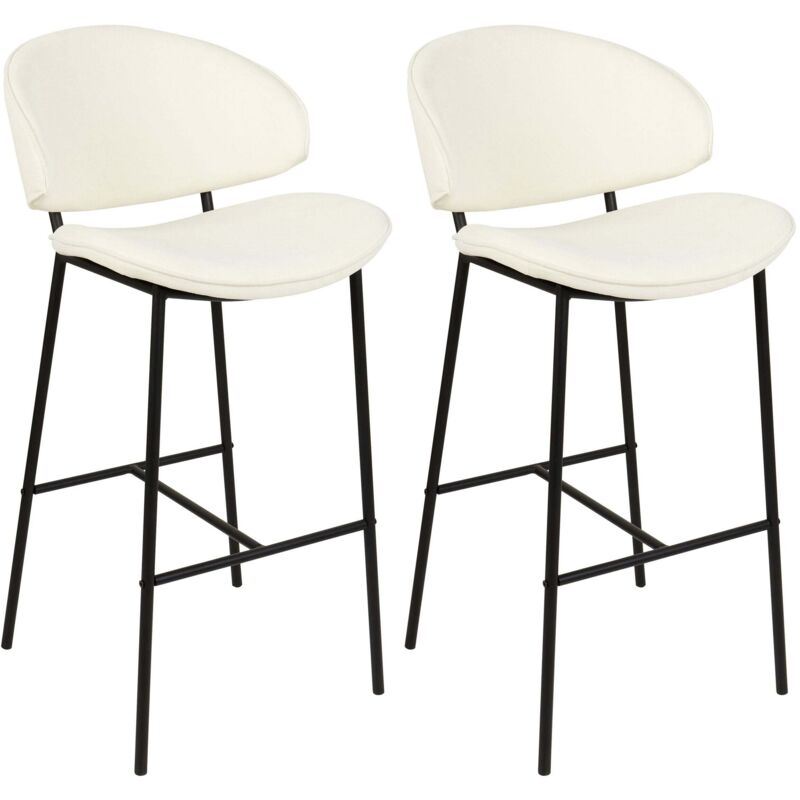 Beliani - Set Of 2 Modern Dining Bar Chairs Fabric Upholstered Seat Armless Curved Back Black Legs Light Beige Kiana