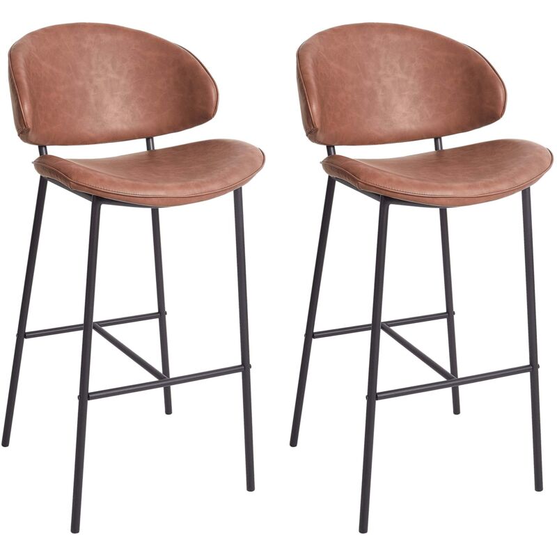 Beliani Set Of 2 Bar Chairs Kiana Faux Leather Brown