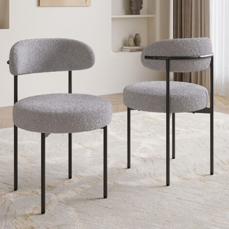 Set of 2 Modern Dining Chair Boucle Fabric Upholstered for Home, Office, and Café, Grey