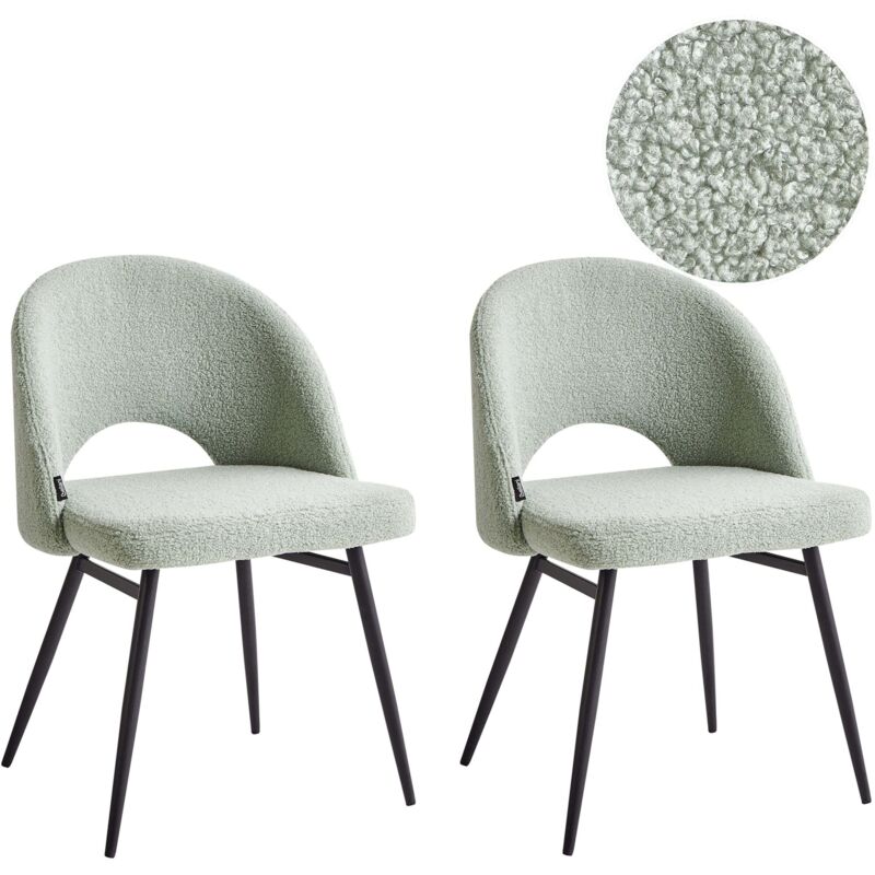 Beliani Set Of 2 Dining Chairs Onaga Boucle Light Green
