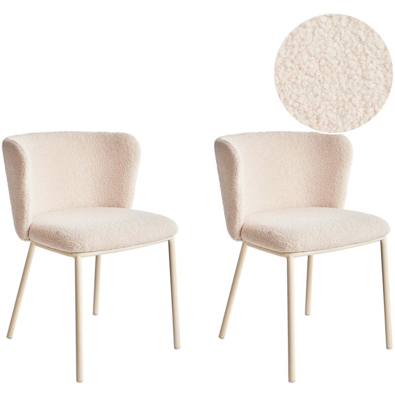 Beliani Set Of 2 Dining Chairs Mina Ii Boucle Light Beige