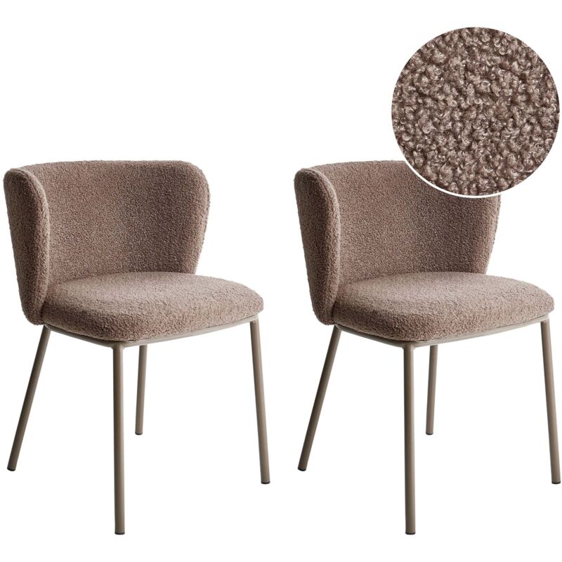 Beliani Set Of 2 Dining Chairs Mina Ii Boucle Light Brown