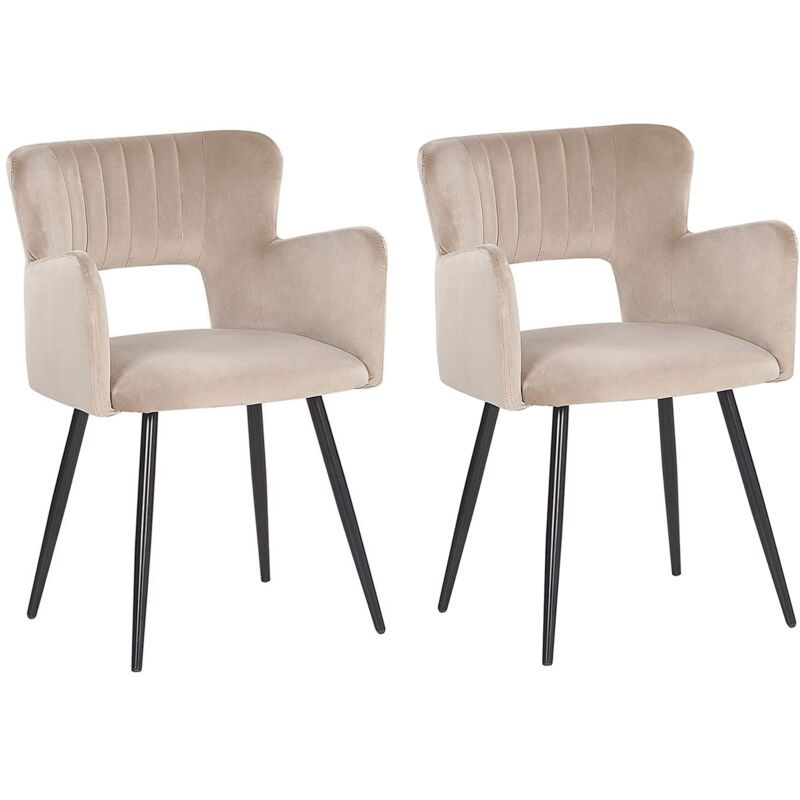 Set of 2 Modern Dining Chairs Velvet Seat with Armrests Tufted Back Taupe Sanilac