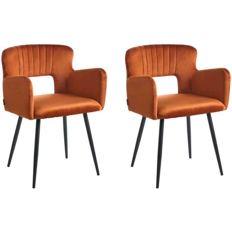 Beliani - Set Of 2 Modern Dining Chairs Velvet Seat With Armrests Tufted Orange Sanilac
