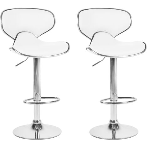 Set of 2 Modern Height Adjustable Armless Bar Stool White Faux Leather Conway