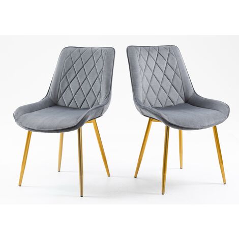 Set of 2 Modern Light Grey Velvet Fabric Dining Chairs with Metal Legs for Home Office Counter Lounge Leisure Living Room Corner Reception with Backrest and Padded Seat