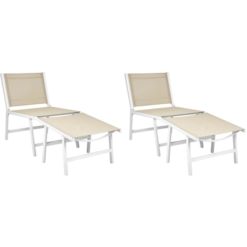 Beliani Set Of 2 Garden Chairs Marceddi With Footstool Metal White/ Beige