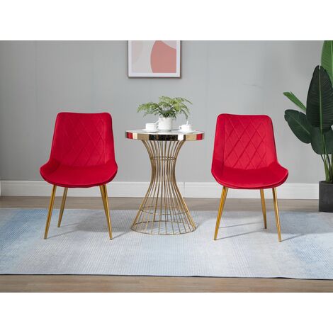 main image of "Set of 2 Modern Red Velvet Fabric Dining Chairs with Metal Legs for Home Office Counter Lounge Leisure Living Room Corner Reception with Backrest and Padded Seat"