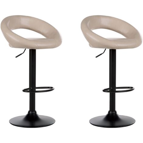 Set of 2 Modern Swivel Height Adjustable Bar Stools Faux Leather Light Beige Peoria II