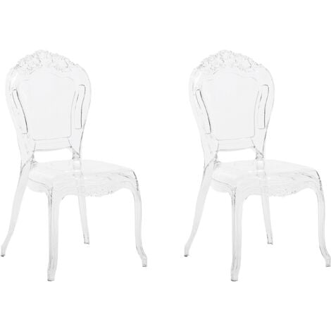 Set of 2 Modern Transparent Dining Chairs Clear Acrylic Stackable Vermont