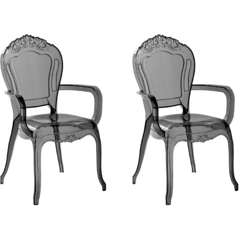 Set of 2 Modern Transparent Dining Chairs Clear Stackable Black Vermont II - Black