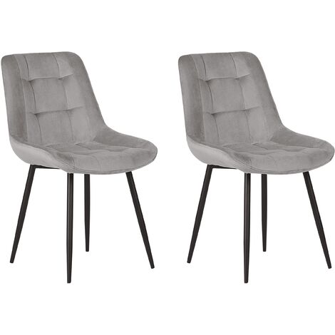 Set of 2 Modern Velvet Dining Chairs Grey Steel Black Legs Melrose - Grey