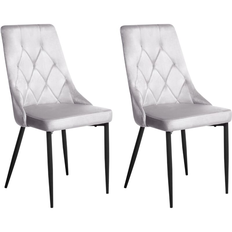 Beliani Set Of 2 Modern Velvet Dining Chairs Powder Coated Iron Black Legs Light Grey Avenir