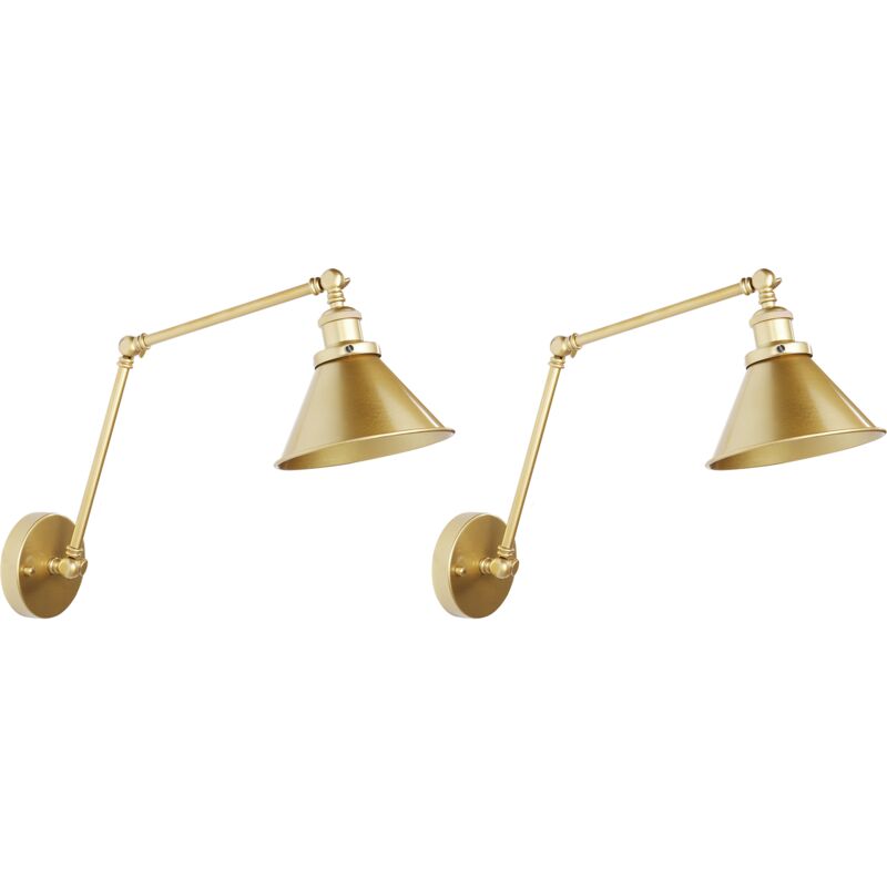 Set of 2 Modern Wall Lamps Metal Shade Adjustable Swing Arm Gold Narva