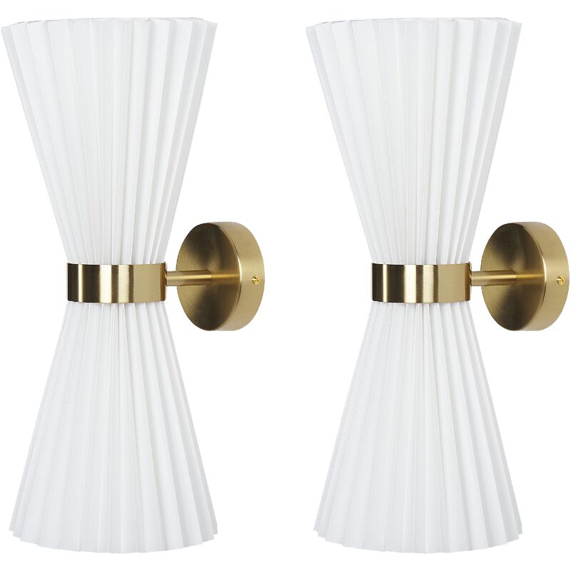 Set of 2 Modern Wall Lamps Spotlight Fabric Shade Metal Brass Accents White Telang