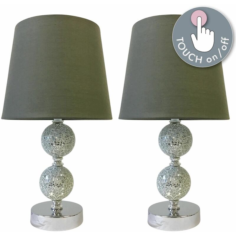 Set of 2 Mosaic Touch Lamps with Grey Shades