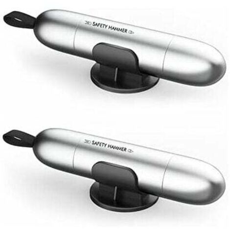 Set of 2 multifunctional safety hammers, window breakers, car emergency hammers, silver-colored
