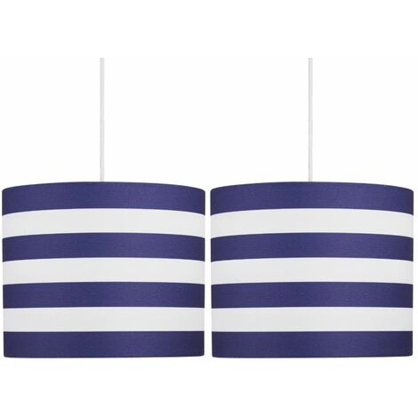 Set of 2 Navy Stripes 25cm Light Shades - White & blue striped cotton