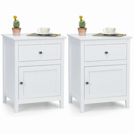 Set of 2 Nightstand Modern Sofa Side Table End Table Accent Side Table White