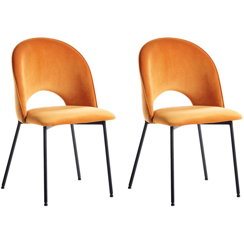 Beliani - Lot de 2 Chaises de Salle à Manger Rétro en Velours Glamour Orange Covelo