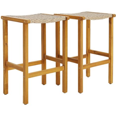 Set of 2 Outdoor Bar Stools 76cm Bar Height Chairs Patio High Stools Set