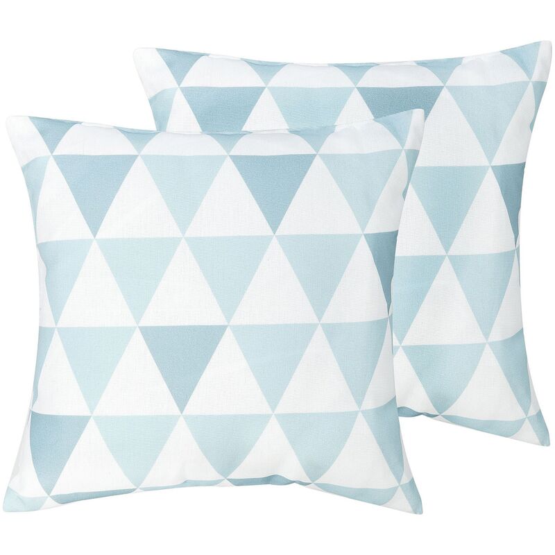 Beliani - Set of 2 Outdoor Scatter Pillows Blue White Geometric Pattern Polyester Zippered