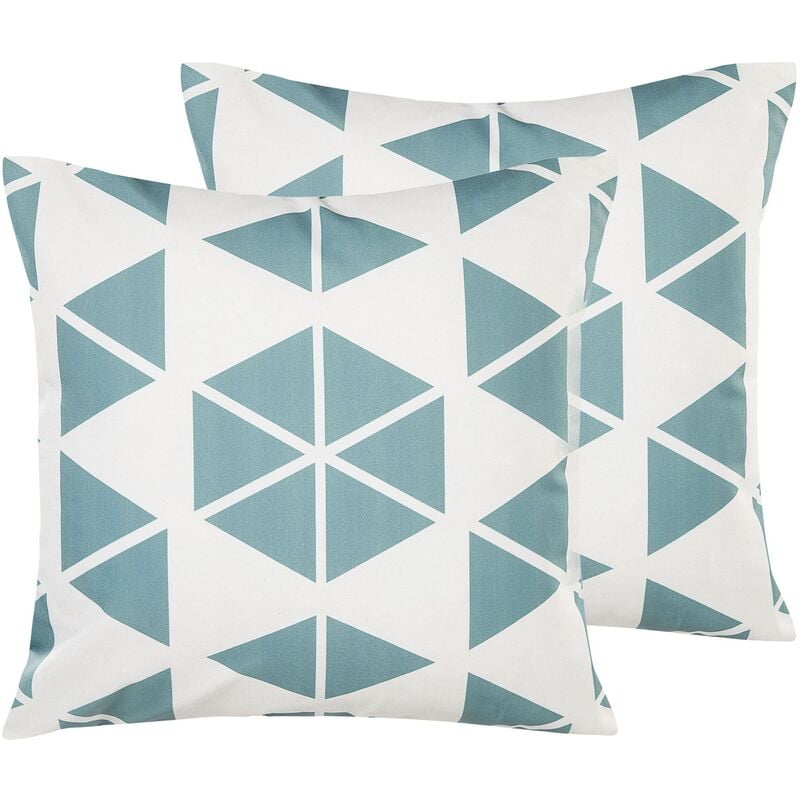Beliani - Set of 2 Garden Throw Cushions 45 x 45 cm Triangle Pattern White and Blue Rigosa