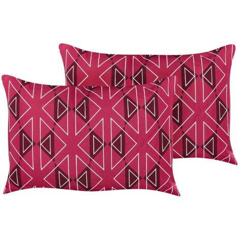 Set of 2 Outdoor Cushions MEZZANO Geometric Pattern 40 x 60 cm Fuchsia Pink