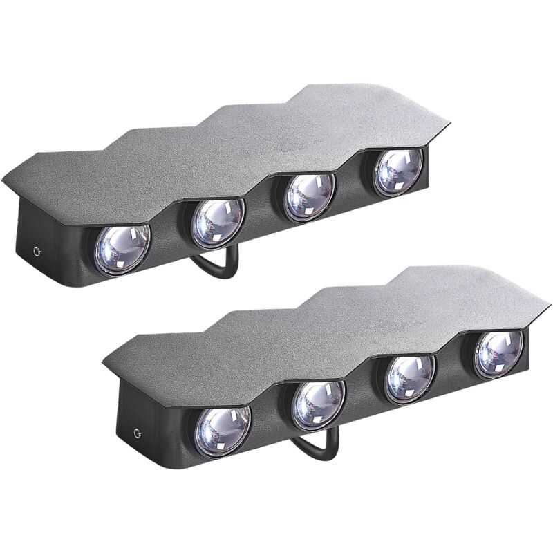 Set of 2 Outdoor External Wall led Light Lamps Hexagonal 21 cm Metal Aluminium Glass Modern Black Weldon