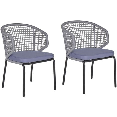 main image of "Set of 2 Outdoor Garden Chairs Metal Frame Polyester Cushions Black Grey Palmi"