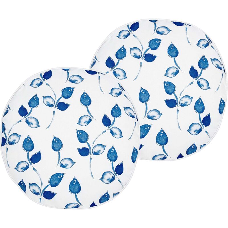 Beliani Set Of 2 Outdoor Cushions Torbora Plant Pattern 40 X 40 Cm White Blue