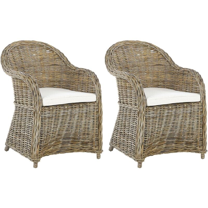 Set of 2 Garden Armchairs with Cushions SUSUA Rattan Natural