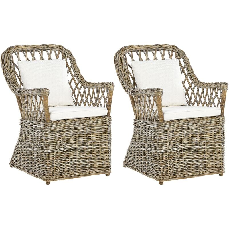 Set of 2 Garden Armchairs with Cushions MAROS Rattan Natural