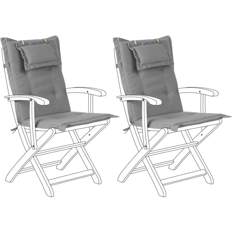 Set of 2 Outdoor Seat/Back Cushion Padded with Removable Headrest Pad Grey Maui