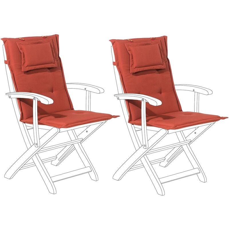 Beliani - Set of 2 Outdoor Seat/Back Cushion Padded with Removable Headrest Pad Red MAUI