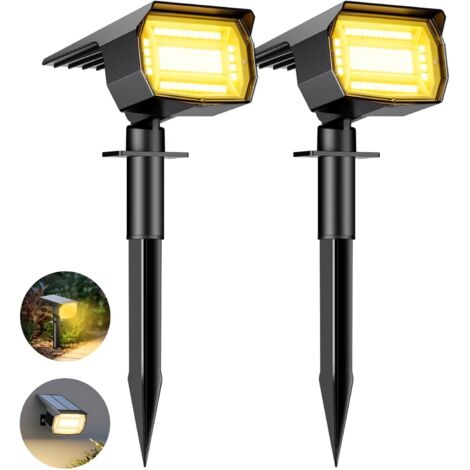 Set of 2 Outdoor Solar Spotlights, 72 LED Waterproof IP65 Solar Lights, Solar Lights with 3 Lighting Modes, 120° Adjustable Outdoor Solar Floodlight for Garden, Driveway, and Path, Warm White