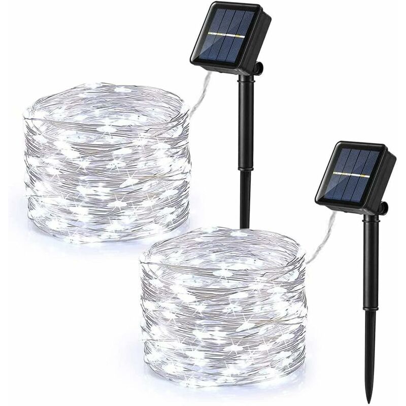 Image of [Set of 2] Outdoor Solar String Lights, PhilzOps 12M 120 LED Copper Wire Solar String Lights 8 Modes Waterproof String Lights for Garden Party