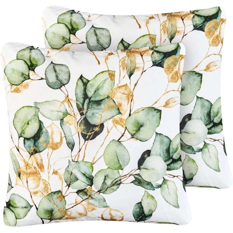 Beliani - Set Of 2 Outdoor Throw Cushions Garden Accessories Leaf Pattern 45x45 Cm Multicolour Glade