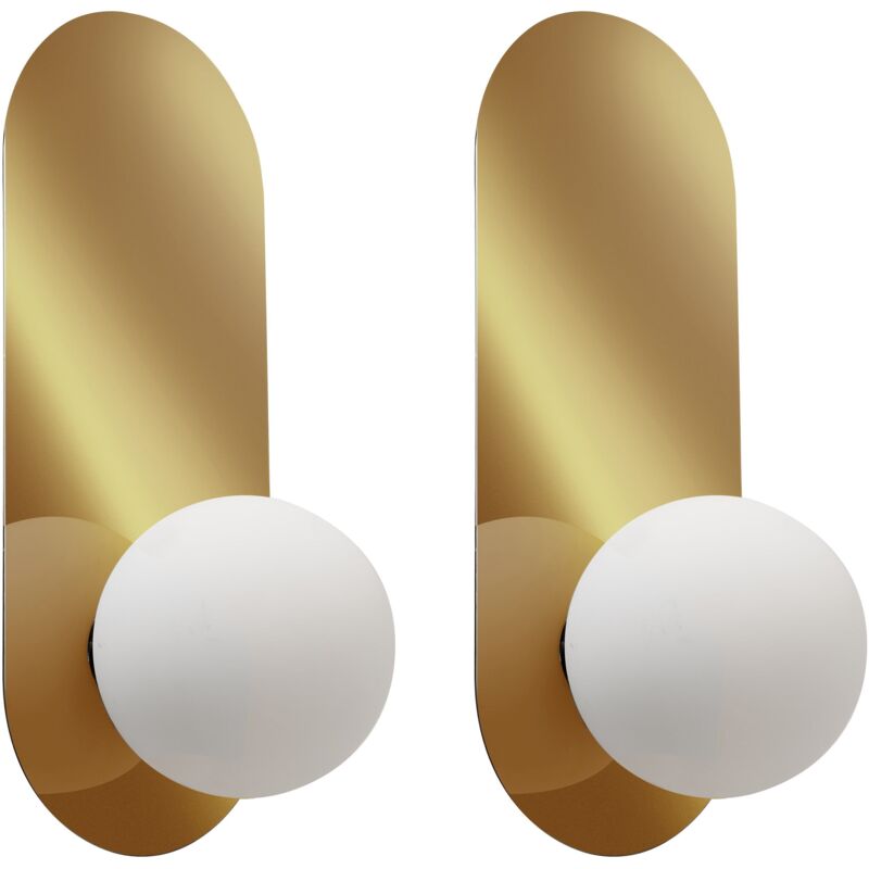 Beliani - Set Of 2 Oval Shaped Wall Mounted Lamps Globe Shades Opal Glass Gold Leisi