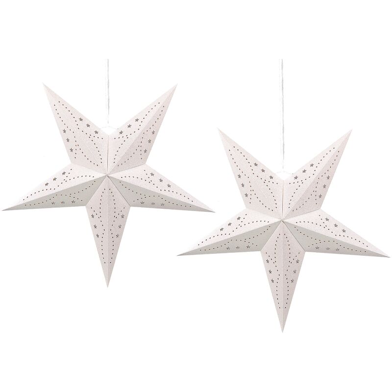 Set of 2 Paper led Glitter Stars Hanging Christmas Decor 60 cm White Motti - White