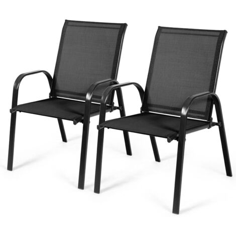 Set of 2 Patio Chairs Portable High Back Garden Camping Dining Chairs W/ Armrest