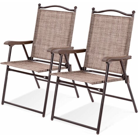 Set of 2 Patio Folding Chairs w/ Armrests Portable Dining Chairs for Outdoor