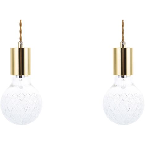 Set of 2 Pendant Lamps ANZA Glass Gold