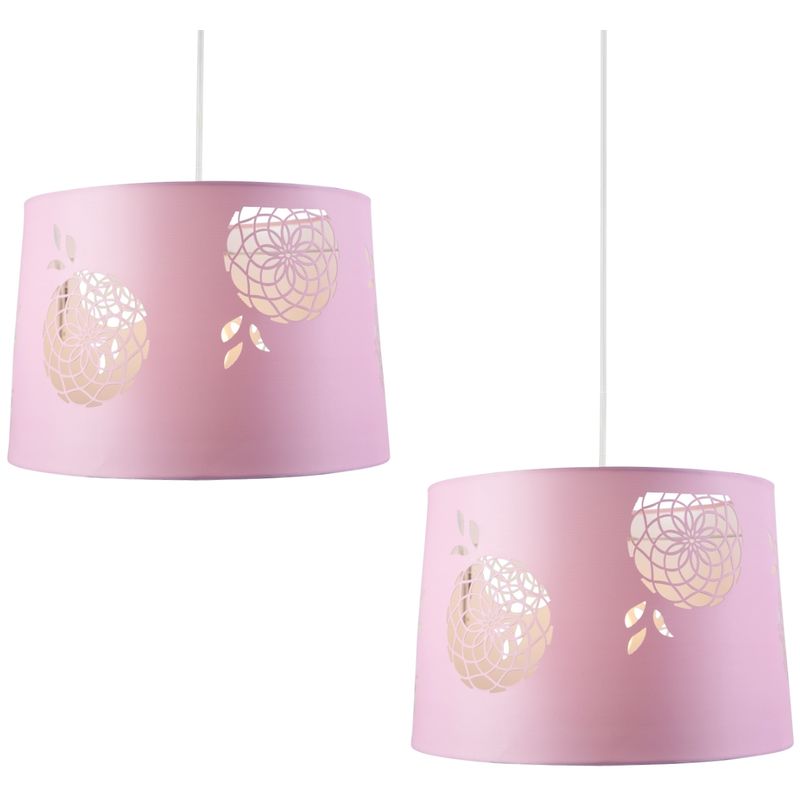 Set Of 2 Pink Easy Fit Light Shades With Floral Cut Out Detail