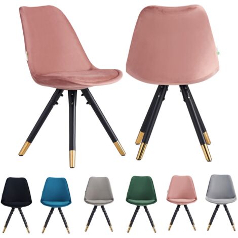 Set of 2 Pink Sofia Ergonomic Modern Dining Chairs Upholstered in Velvet, Metal Legs with Gold End Tips