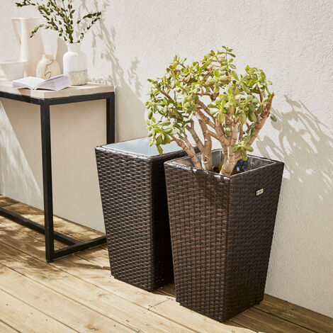 Set Of 2 Plant Pots Chocolate Decorative Pot In Rattan 60cm