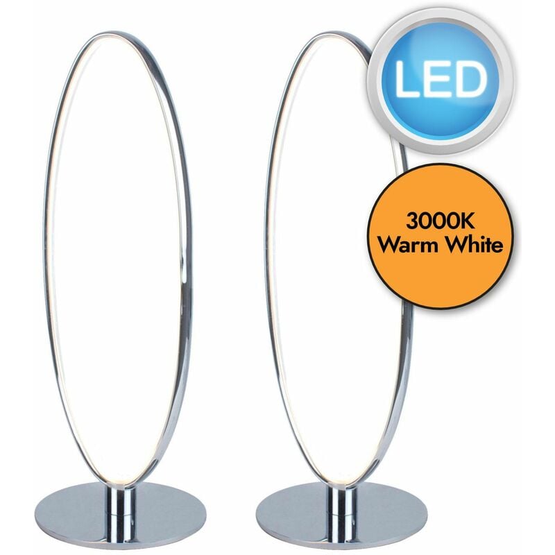 Set of 2 Polished Chrome LED Oval Table Lamps