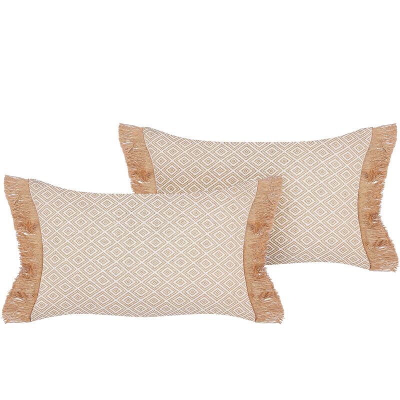 Beliani Set Of 2 Decorative Cushions Boath 30 X 50 Cm Beige Solid